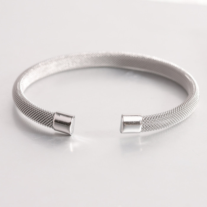 European and American Style Simple Fashion Titanium Steel 7MM Mesh C-Shaped Bracelet Elastic Stainless Steel Trendy Women's Wholesale Bracelet