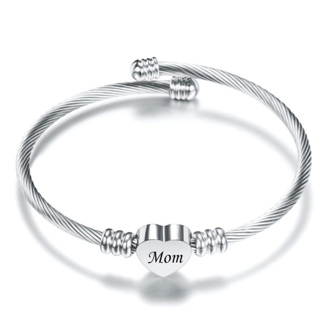 Cross-Border Hot Sale Mother's Day Mom Letter Stainless Steel Braided 18K Gold Cable Line Titanium Steel Heart Women's Bracelet Wholesale