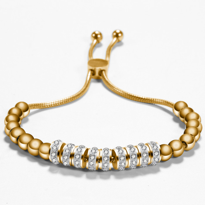 European and American Cross-Border Diamond-Studded Simple Personality Fashion Round Bead Bracelet Adjustable Length Stainless Steel Titanium Steel Bracelet Hot Sale