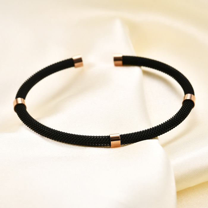 European and American Cross-Border Cable Line Stainless Steel Wire Braided Bracelet Titanium Steel Black Gold Steel Color Fashion Versatile Bracelet