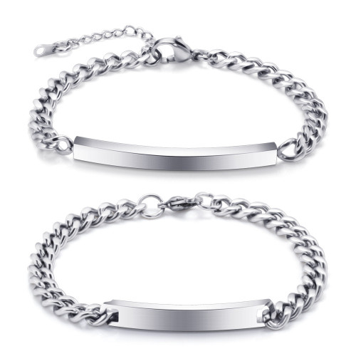 European and American Cross-Border Hot Sale 4MM 7MM Smooth Long Strip Engravable Laser Stainless Steel Men and Women Couple Bracelets Wholesale