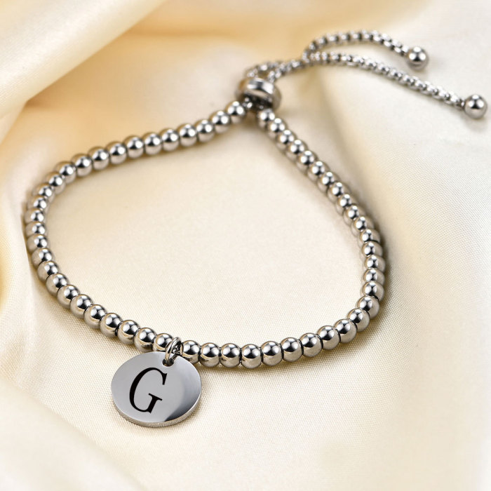 European and American Cross-Border Simple Titanium Steel Stainless Steel Round Beads 3MM Adjustable Round 26 English Letters Women's Bracelet