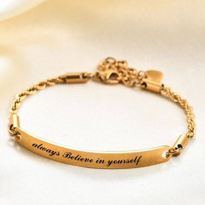 Stainless Steel 5MM Curved Tag Laser English ALWAYS BELIEVE INYOURSELF Adjustable Titanium Steel Bracelet