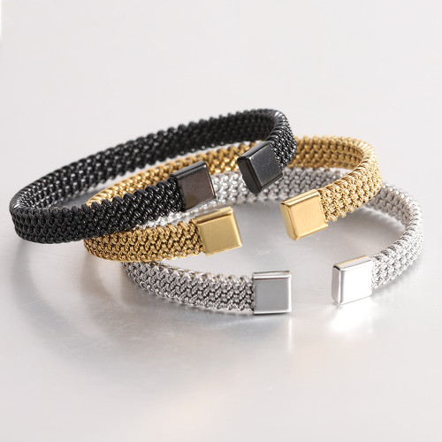 European and American Cross-Border New Stainless Steel Woven 8MMC Shaped Open Bracelet Simple Braided Snake Bone Honeycomb Bracelet Wholesale