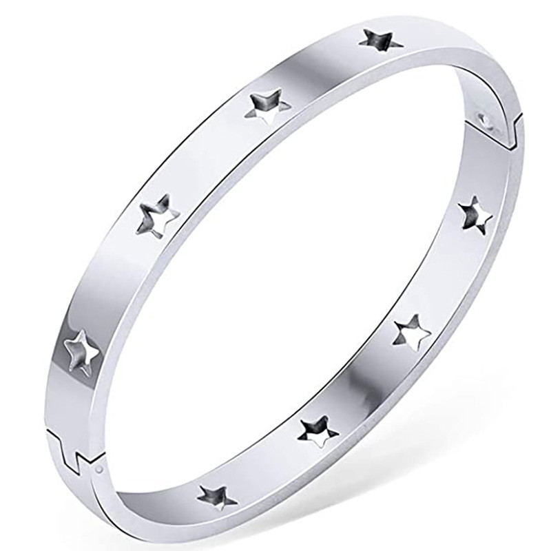 Wish Amazon New European and American INS Style Personality Five-Pointed Star Hollow 6MM Simple Buckle Titanium Steel Bracelet Wholesale