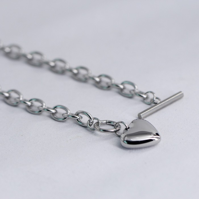European and American Cross-Border Hot Sale Fashion Simple Stainless Steel Titanium Steel Heart Love Smooth OT Buckle Bracelet Laser Logo Available