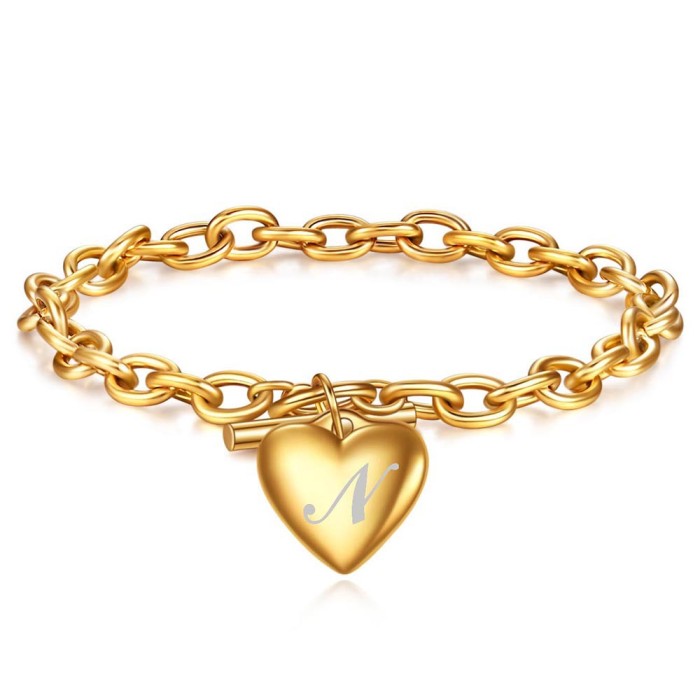 European and American Cross-Border New Fashion Simple Stainless Steel 26 Letters Titanium Steel Heart Pendant Laser Logo OT Buckle