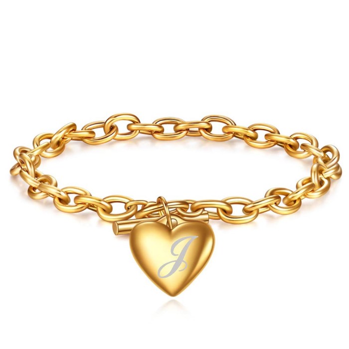 European and American Cross-Border New Fashion Simple Stainless Steel 26 Letters Titanium Steel Heart Pendant Laser Logo OT Buckle