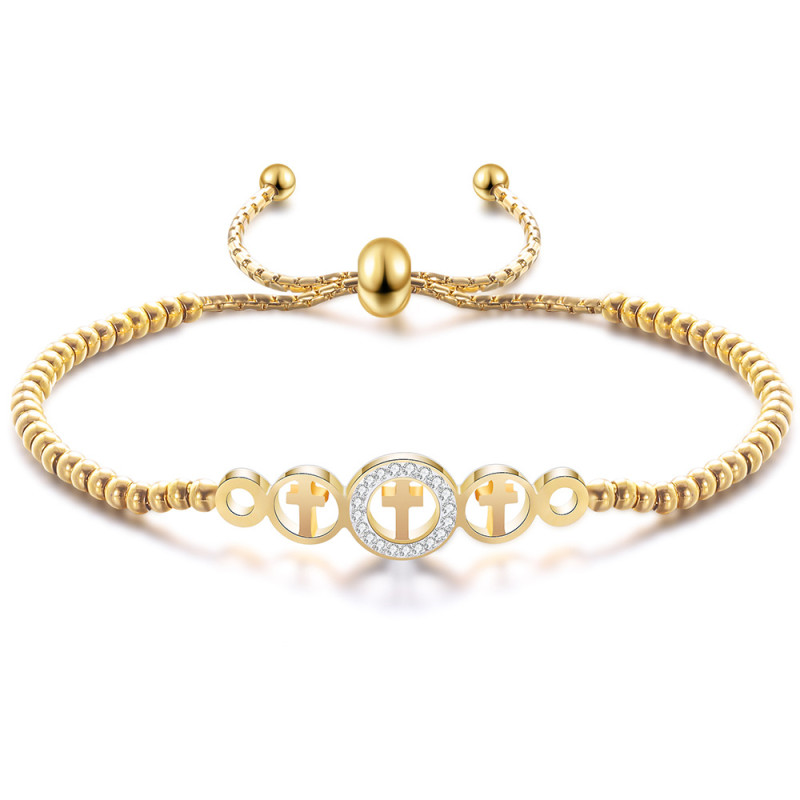 Wish Amazon New European and American INS Style Personality Simple Geometric Cross Inlaid with Diamonds Adjustable Bracelet Wholesale