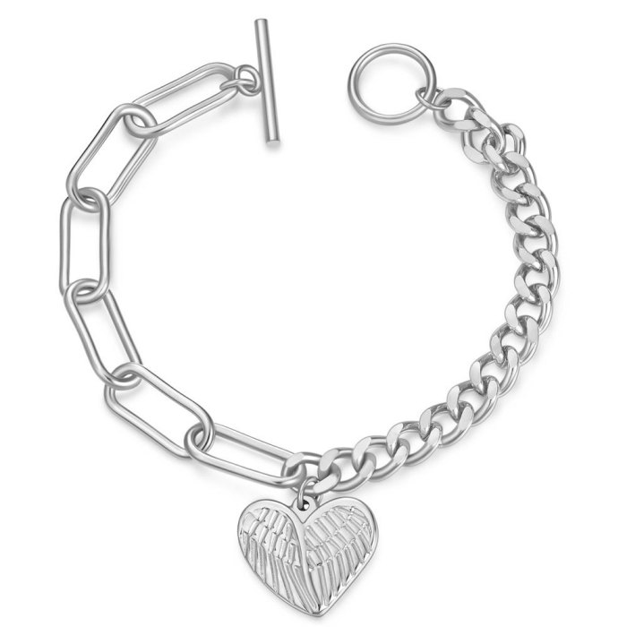 European and American Cross-Border Hot Sale Fashionable Personality Angel Wings Heart OT Chain Stainless Steel Titanium Steel Bracelet Wholesale for Men and Women