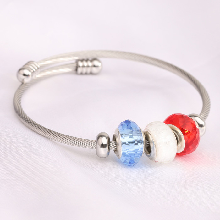 European and American Hot Sale Three-Color Stainless Steel Bracelet for Women DIY Titanium Steel Wire Bracelet Detachable Threaded Beads Wholesale