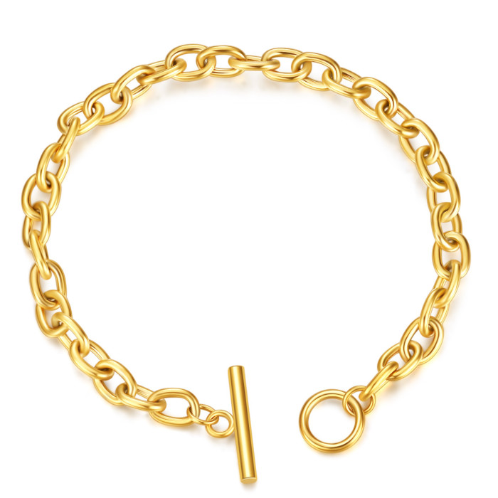 European and American INS Internet Celebrity Personality Bracelet Hip Hop Rap Punk Simple Versatile Stainless Steel Cross Chain OT Buckle Bracelet