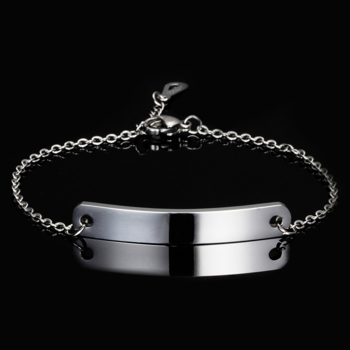 European and American Cross-Border Hot Sale Simple Versatile Stainless Steel Customizable Engraving Laser Logo Three-Color Curved Tag Bracelet Wholesale