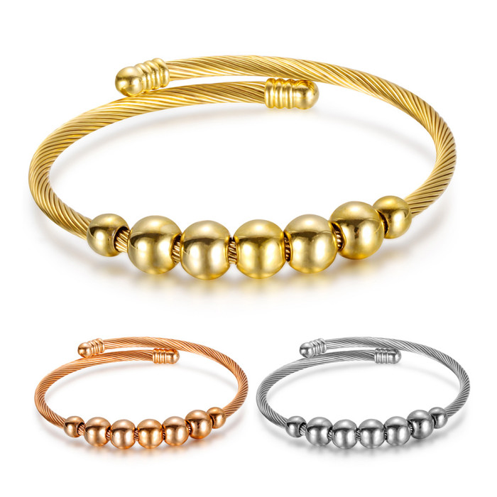 European and American Cross-Border Hot Sale Stainless Steel Cable Line 3MM Round Bead Symmetrical Openable Sliding Bracelet Elastic Bracelet for Women