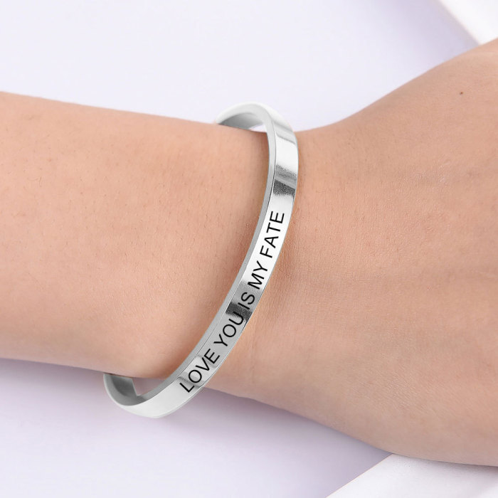 European and American Fashion Simple C-shaped Open Bracelet 5MM 15MM Stainless Steel Smooth Bracelet Laser Logo Wholesale
