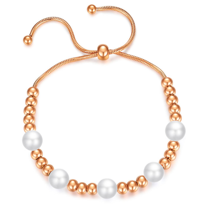 European and American Cross-Border New Product Simple Fashionable Elegant 5MM Round Bead Imitation Pearl Adjustable Bracelet Snake Bone Chain Bracelet for Women