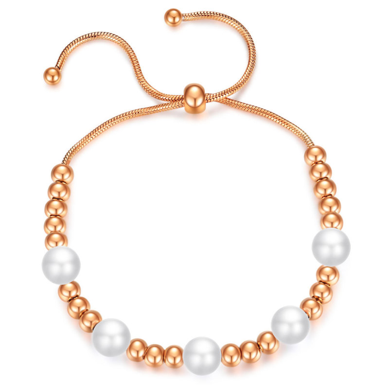European and American Cross-Border New Product Simple Fashionable Elegant 5MM Round Bead Imitation Pearl Adjustable Bracelet Snake Bone Chain Bracelet for Women