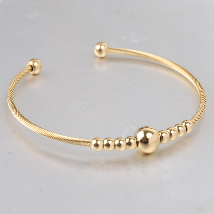 European and American Cross-Border Hot Sale Stainless Steel Cable Line 3MM Round Bead Symmetrical Openable Bracelet Elastic Titanium Steel Bracelet for Women