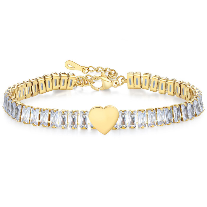 INS Jewelry Stainless Steel Bracelet Zircon Matching Heart Fashion Simple Light Luxury Design Sense Niche Wholesale Jewelry