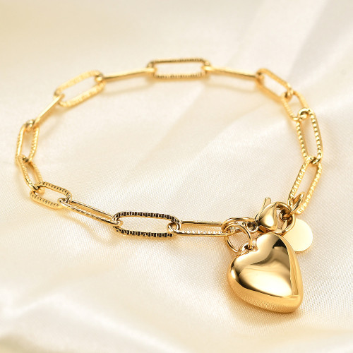 European and American Cross-Border Hot Sale INS Rectangle Pin Chain Versatile Fashion Heart Round Pendant Stainless Steel Bracelet