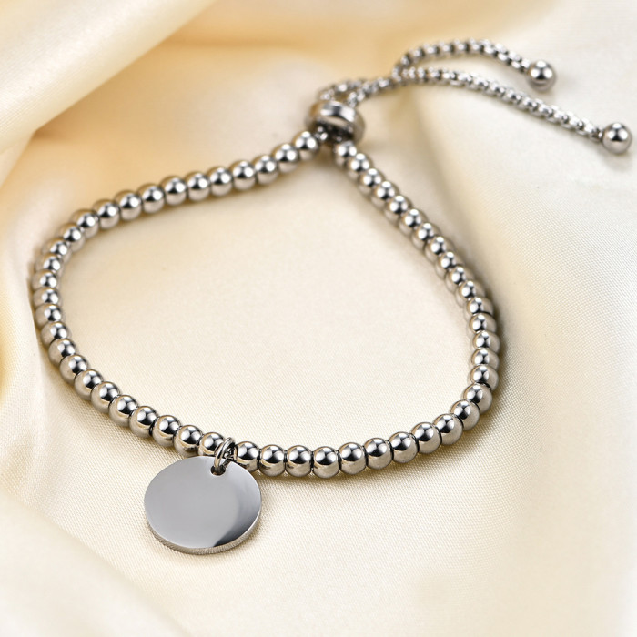 European and American Cross-Border Hot Sale Titanium Steel Adjustable Fashion Personality Round Bead 15MM Versatile Stainless Steel Couple Bracelet Wholesale