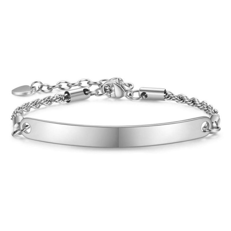 European and American Hot Sale Amazon Simple Trendy 5MM Stainless Steel Curved Tag Cylinder Laser Logo Bracelet Wholesale for Women