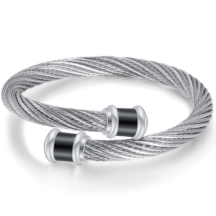 European and American Cross-Border New Stainless Steel 6MM Retro Gradient Braided Cable Line Titanium Steel Open Simple Steel Wire Bracelet
