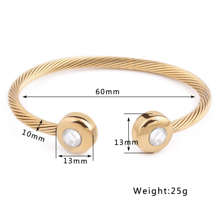 Manufacturer Wholesale European and American INS Style Personality Cable Line 10MM 18K Gold Symmetrical Round Open Diamond Bracelet Bangle