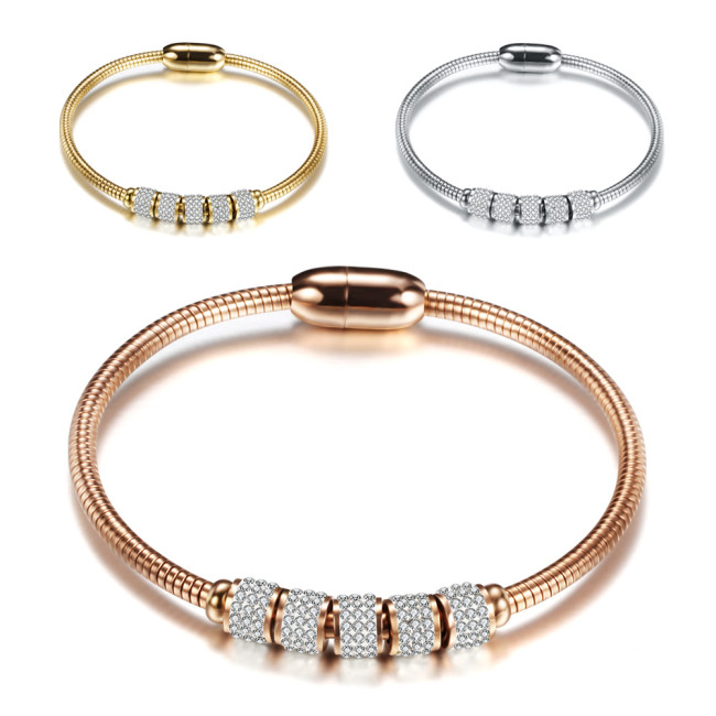 Manufacturer Wholesale European and American Simple INS Style 3MM Stainless Steel Magnetic Clasp Bracelet 18K Gold Titanium Steel Bangle