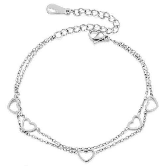 Cross-Border Amazon Fashion Stainless Steel 18K Gold Bracelet Hollow Heart Chain Layered Adjustable Women's Jewelry Wholesale