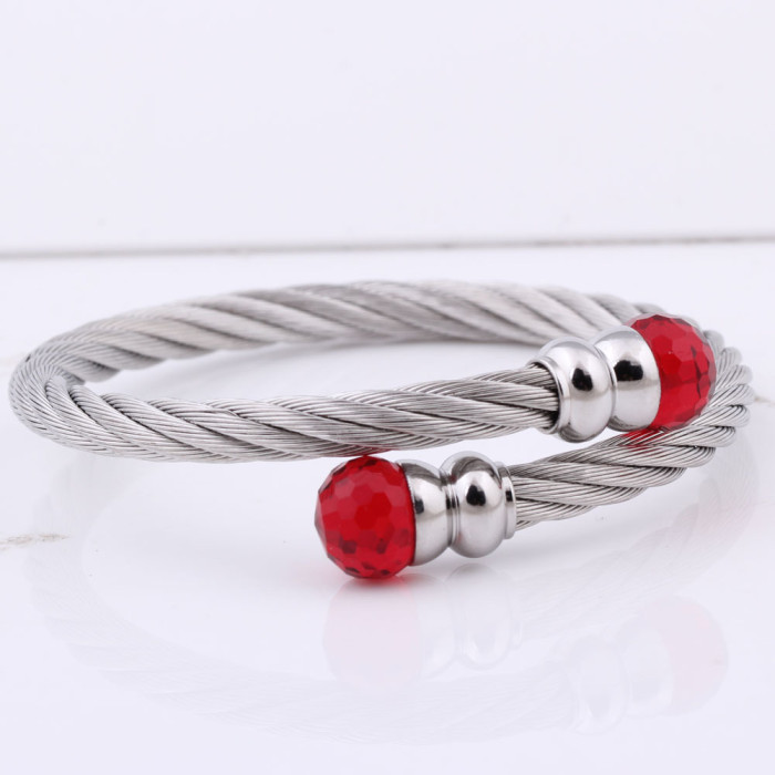 Manufacturer Wholesale Stainless Steel 5MM Inlaid Three-Color Crystal Beads Titanium Steel Cable Bracelet Fashion Simple Jewelry for Women