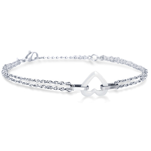 Minimalist INS White Heart Ceramic Fresh Fashion Women's Bracelet Titanium Steel Valentine's Day Gift Women's Bracelet