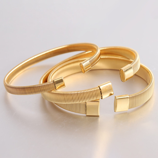 Cross-Border Hot-Selling New European and American Simple Versatile 6MM Stainless Steel Elastic Open Bracelet Steel Wire Bracelet Wholesale