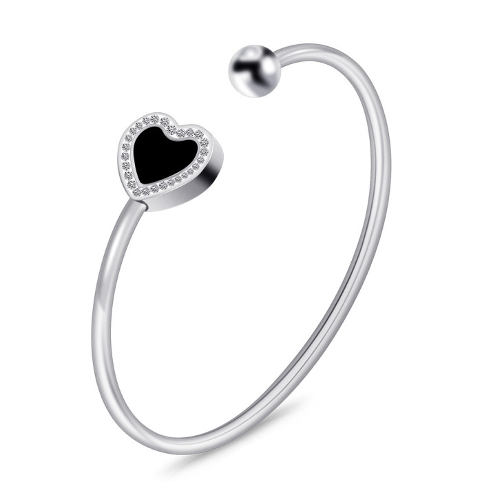 European and American Amazon Simple 15MM Open Bracelet Fashion Stainless Steel Oil Drop Inlaid Diamond Heart Titanium Steel Bracelet Wholesale