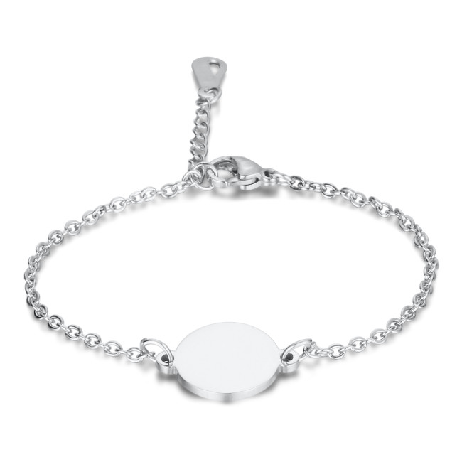 Cross-Border European and American Simple Versatile Hot-Selling Unisex 19MM Three-Color Round Plate Bracelet Titanium Steel Laser Engraving Logo Women
