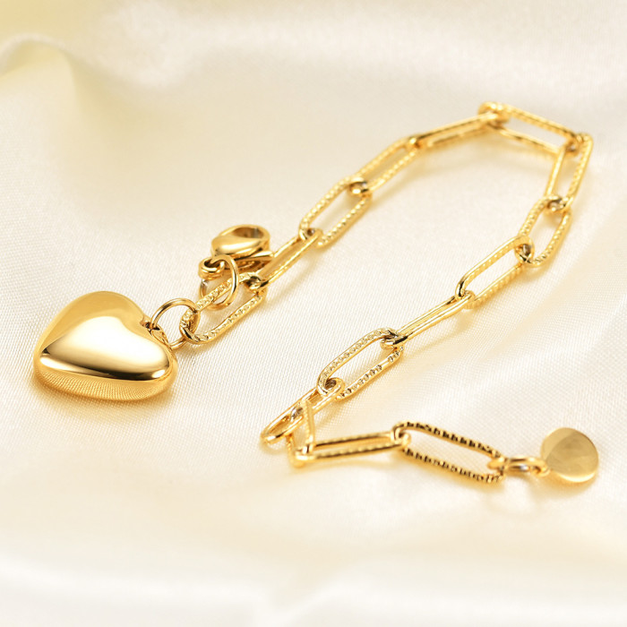 European and American Cross-Border Hot Sale INS Rectangle Pin Chain Versatile Fashion Heart Round Pendant Stainless Steel Bracelet