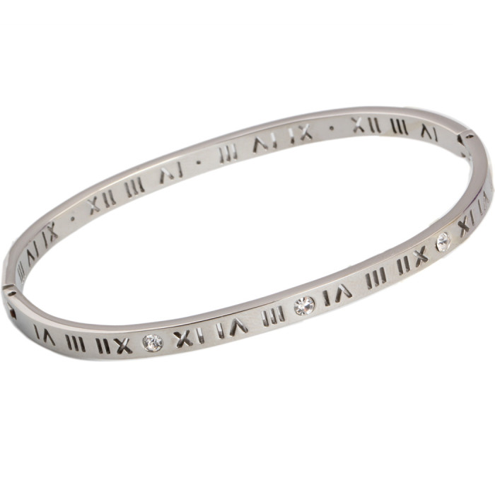 European and American Amazon Hot Sale 304 Stainless Steel Roman Numeral Bracelet Ring Set with Inlaid Diamonds Hollow Set Wholesale