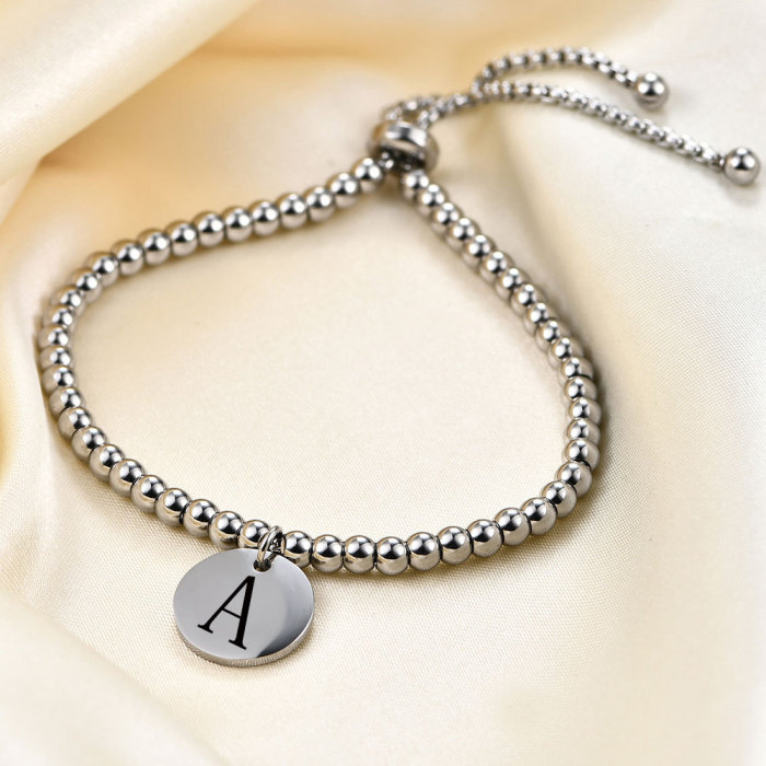 European and American Cross-Border Simple Titanium Steel Stainless Steel Round Beads 3MM Adjustable Round 26 English Letters Women's Bracelet
