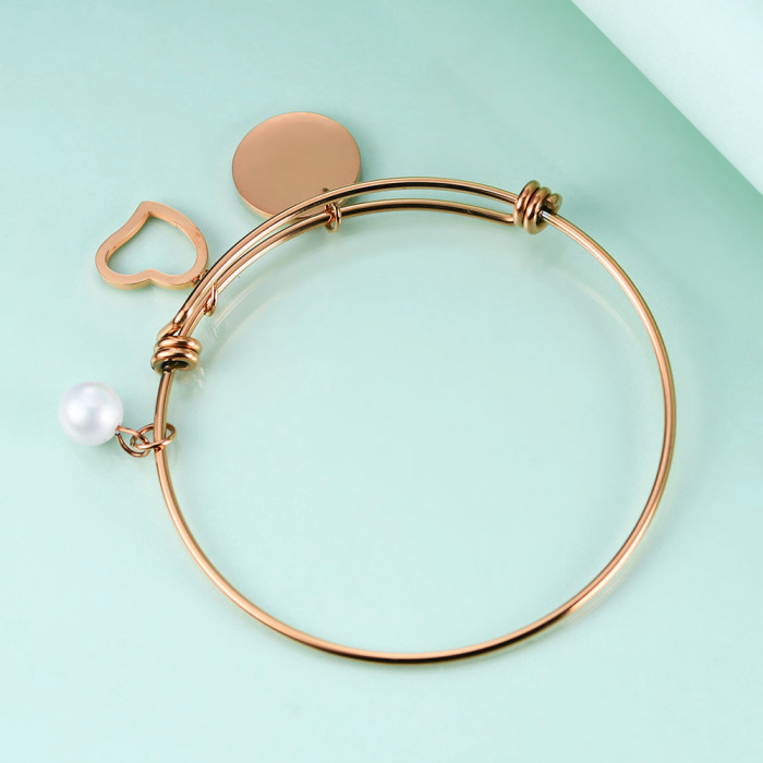 Wish Amazon New Digital Titanium Steel Bracelet Heart Pearl Stainless Steel 26 Letters Rose Gold Bracelet Wholesale