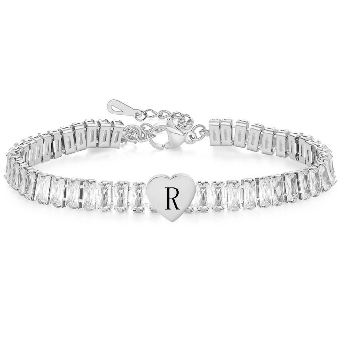 New Titanium Steel Internet Celebrity Ins Style Zircon Heart Letter Bracelet 26 English Letters Fashion Women's Jewelry