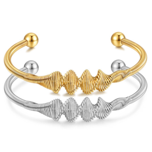 European and American Cross-Border INS Stainless Steel Personality Threaded Open Bracelet 18K Gold Fashion Versatile Titanium Steel Bracelet Wholesale for Women