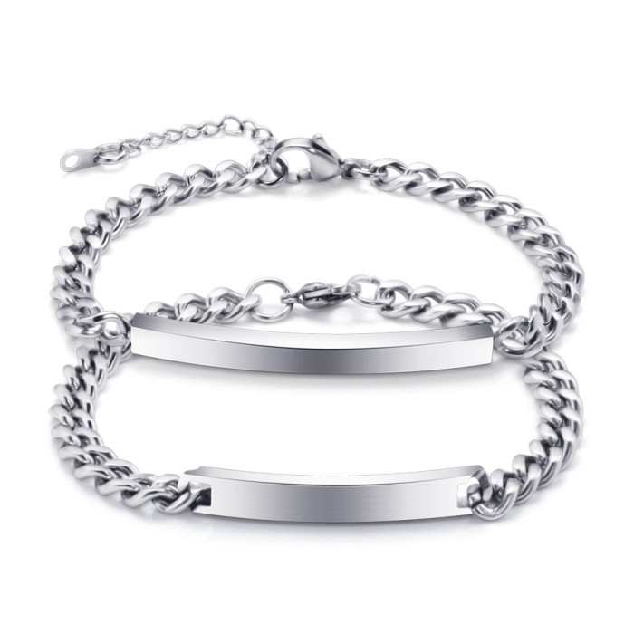 European and American Cross-Border Hot Sale 4MM 7MM Smooth Long Strip Engravable Laser Stainless Steel Men and Women Couple Bracelets Wholesale