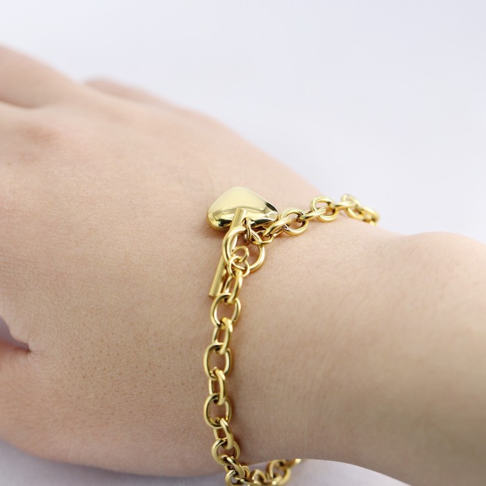 European and American Cross-Border Hot Sale Fashion Simple Stainless Steel Titanium Steel Heart Love Smooth OT Buckle Bracelet Laser Logo Available