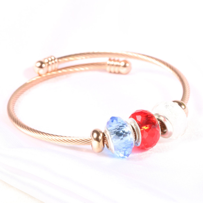 European and American Hot Sale Three-Color Stainless Steel Bracelet for Women DIY Titanium Steel Wire Bracelet Detachable Threaded Beads Wholesale