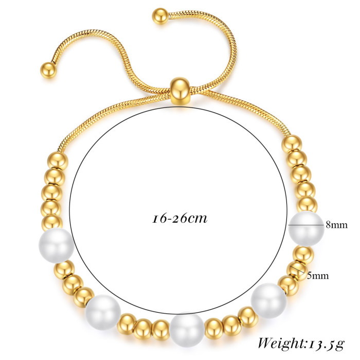 European and American Cross-Border New Product Simple Fashionable Elegant 5MM Round Bead Imitation Pearl Adjustable Bracelet Snake Bone Chain Bracelet for Women