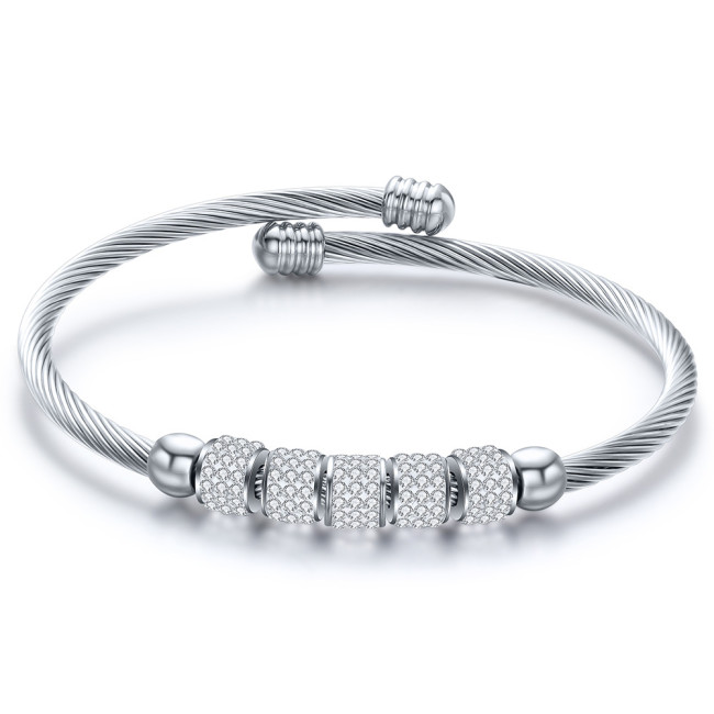 Manufacturer Wholesale Simple Cable Line 304 Stainless Steel Inlaid Diamond Small Accessories Adjustable Open Bracelet Titanium Steel Bracelet