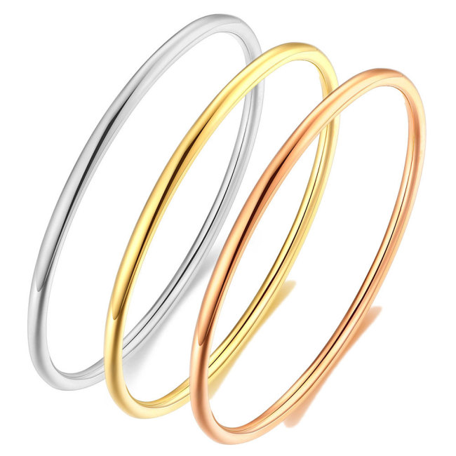 Cross-Border Hot Sale European and American Simple 2mm 3mm Smooth Coil Bracelet Plain Band 18K Gold Simple Women's Bracelet Bangle