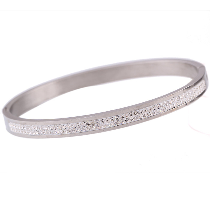 European and American Cross-Border Hot Sale New Stainless Steel 6MM Simple Fashion Two-Row Inlaid Diamond Titanium Steel Bracelet Wholesale for Women