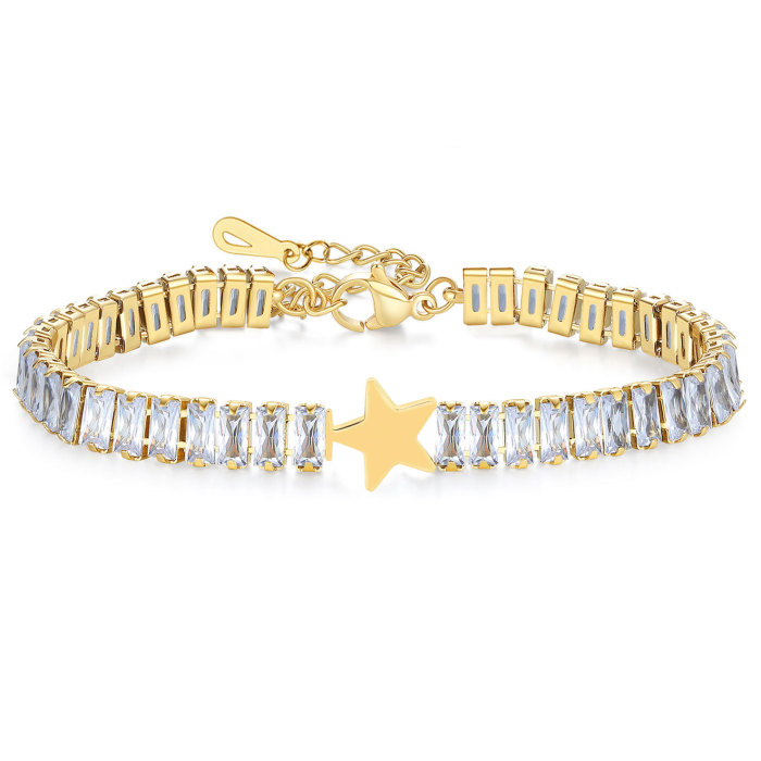European and American Hot-Selling Titanium Steel Square Zircon Bracelet Ins Style Bracelet Stainless Steel Claw Stone Single Row Zircon Collarbone Bracelet