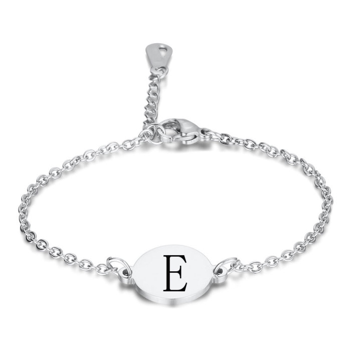Cross-Border European and American Round 19MM Stainless Steel 26 English Letters Bracelet Titanium Steel Simple Versatile Bracelet for Women Wholesale